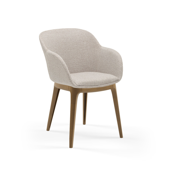 Krem Kumaş Sandalye Ahşap Görünümlü Plastik Ayaklı