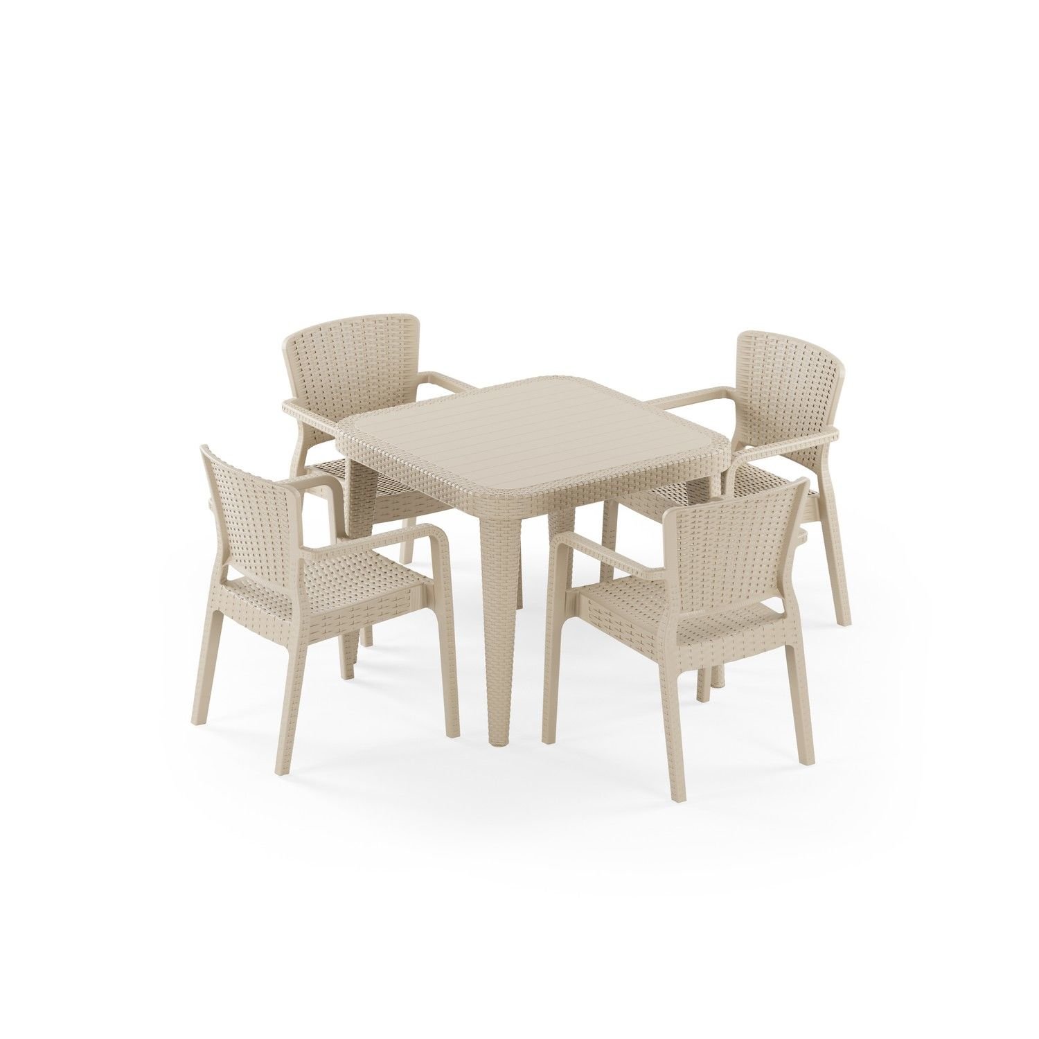 Bej Rattan Bahçe Masa Sandalye Takımı 4 Kişilik 90x90