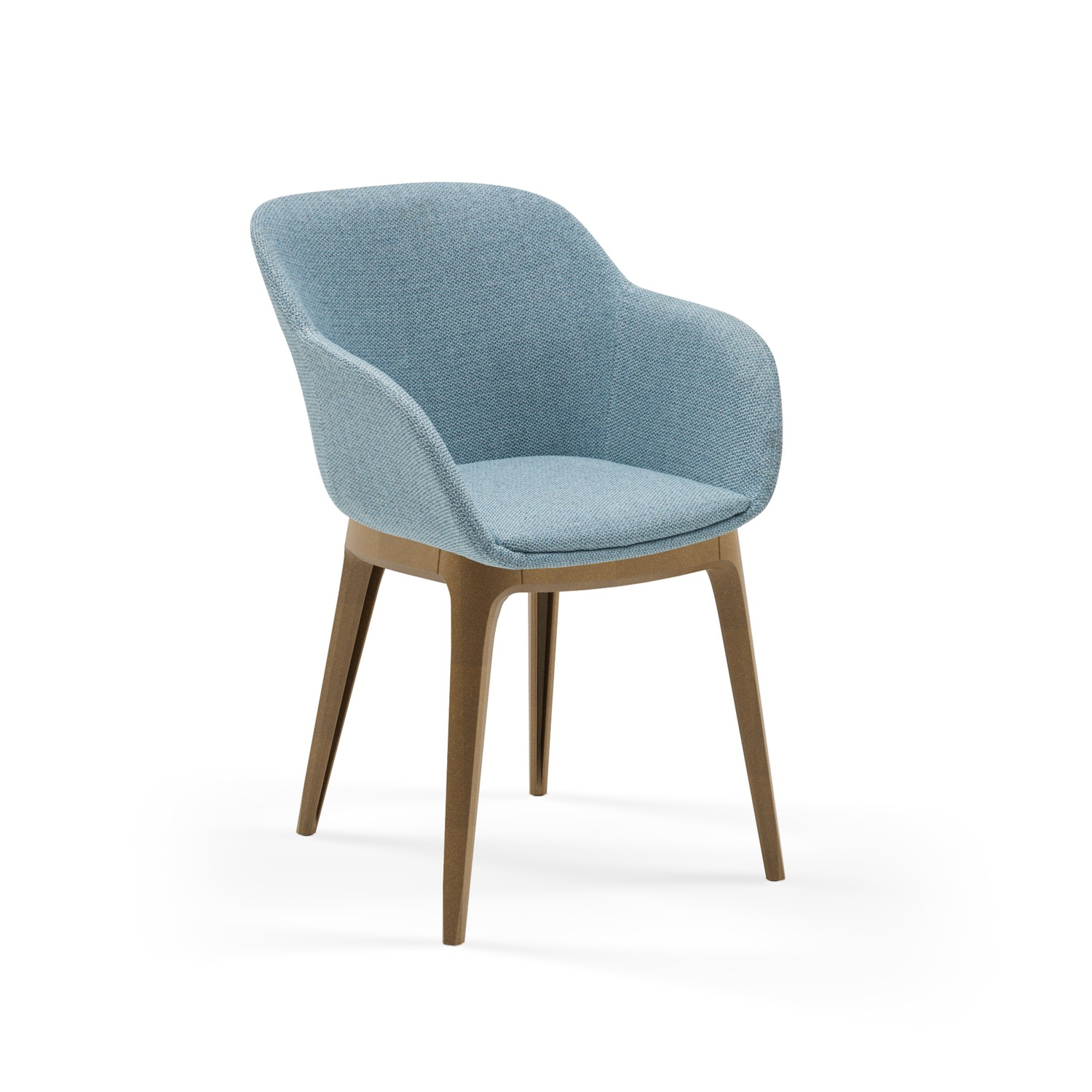 Açık Mavi Kumaş Cafe Sandalyesi Ahşap Görünümlü Ayaklı