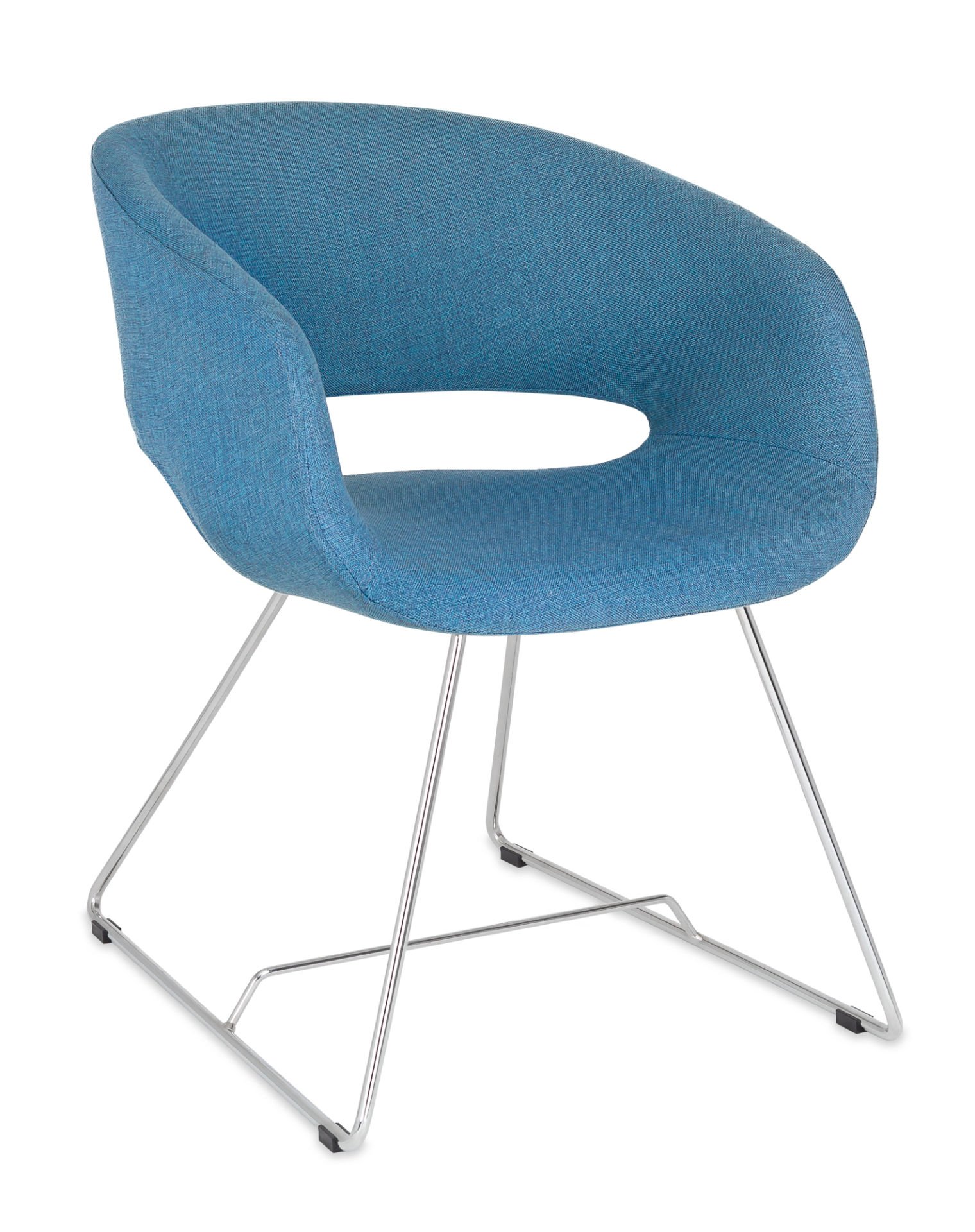 Elegant Mavi Ofis Bekleme Koltuğu – Ergonomik Metal Krom Ayaklı, Silinebilir Kumaş Döşemeli Çok Amaçlı Bekleme Sandalyesi