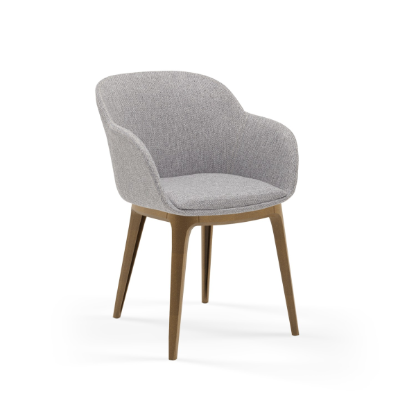 Gri Kumaş Yemek Odası Sandalyesi Ahşap Görünümlü Ayaklı