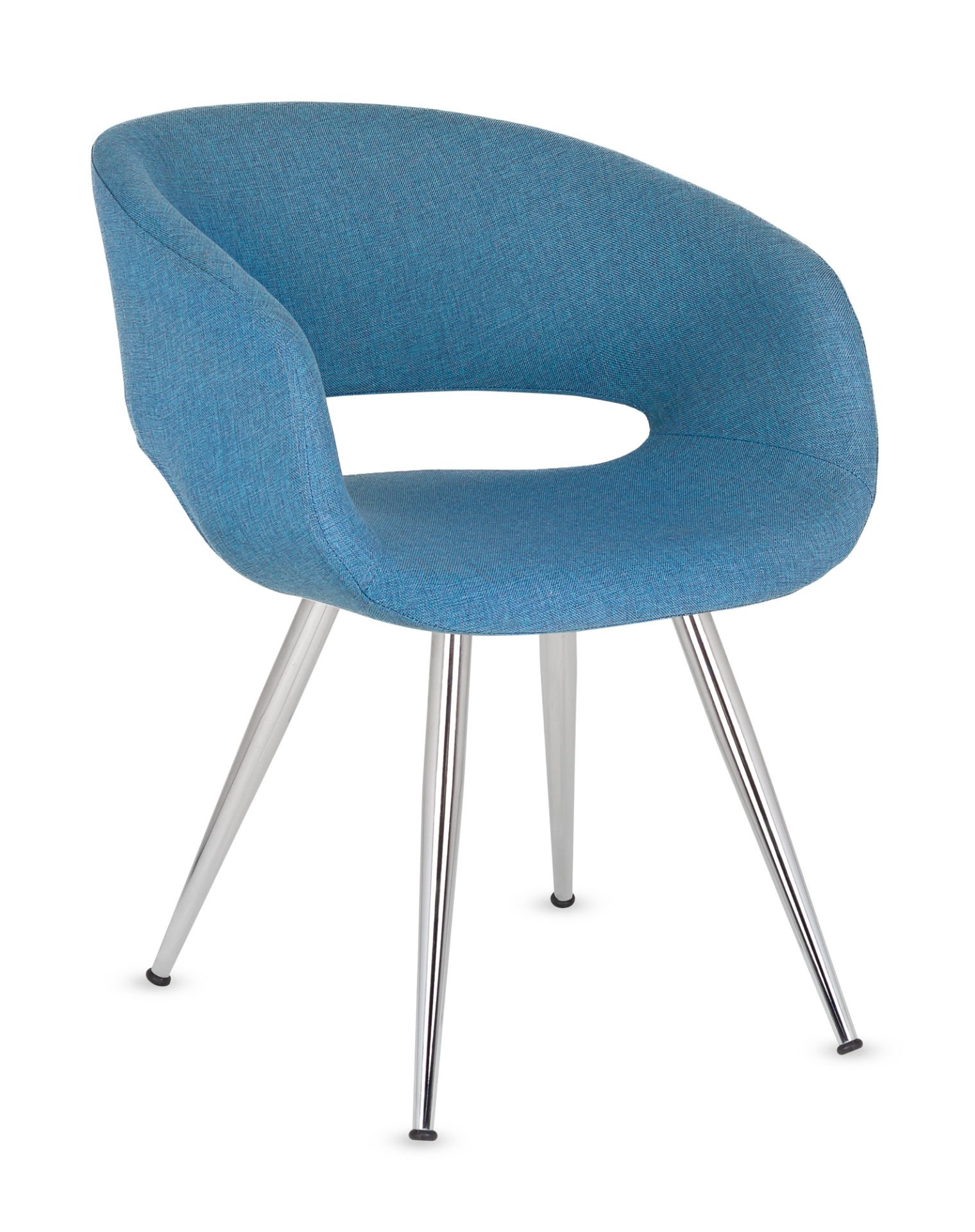 Elegant Mavi Cafe Sandalyesi - Ergonomik Metal Krom Ayaklı, Şık ve Konforlu Mavi Kumaş Dökme Sünger Sandalye - Cafe, Restaurant, Mutfak, Otel İçin İdeal
