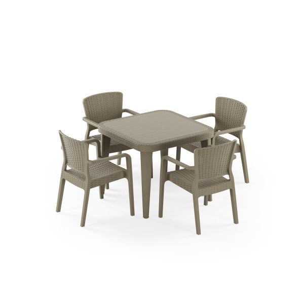 Vizon Rattan Bahçe Masa Sandalye Takımı 4 Kişilik 90x90