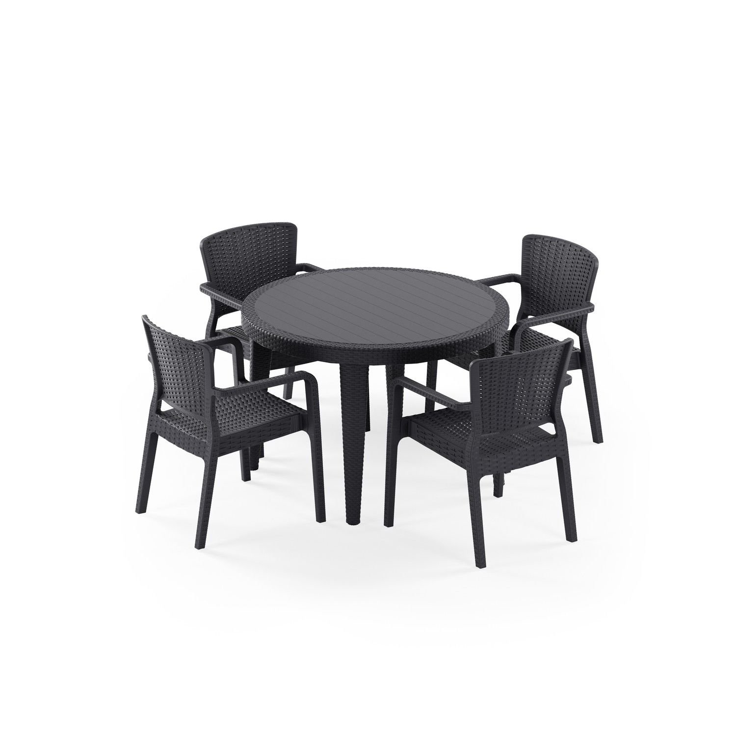 Antrasit Rattan Bahçe Masa Sandalye Takımı 4 Kişilik 110cm