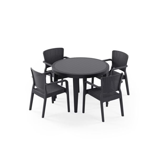 Antrasit Rattan Bahçe Masa Sandalye Takımı 4 Kişilik 110cm