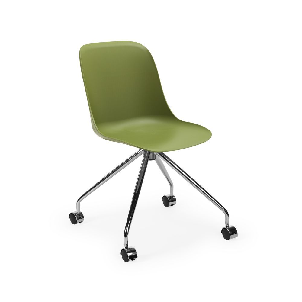 Metal Krom Çok Yönlü Ayak Dönebilen Oturma Alanı Haki Yeşil Ofis Çalışma Sandalyesi