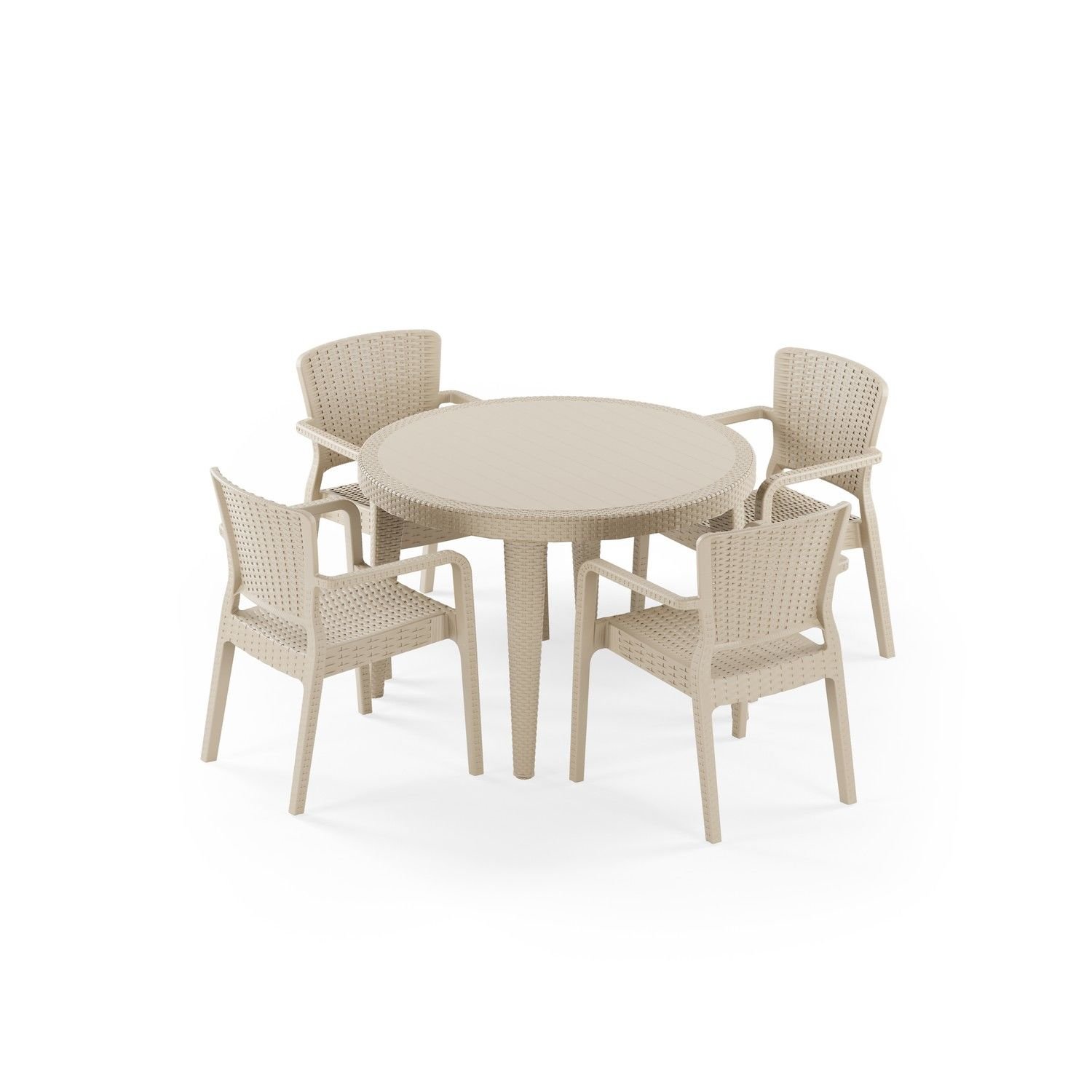 Bej Bahçe Masa Sandalye Takımı 4 Kişilik Yuvarlak 110 cm