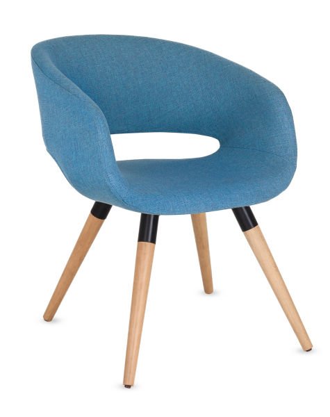 Elegant Modern Ahşap Ayak Mavi Cafe Koltuğu - Silinebilir Kumaş, Kayın Ağacı Konik Ayak, Ücretsiz Kargo