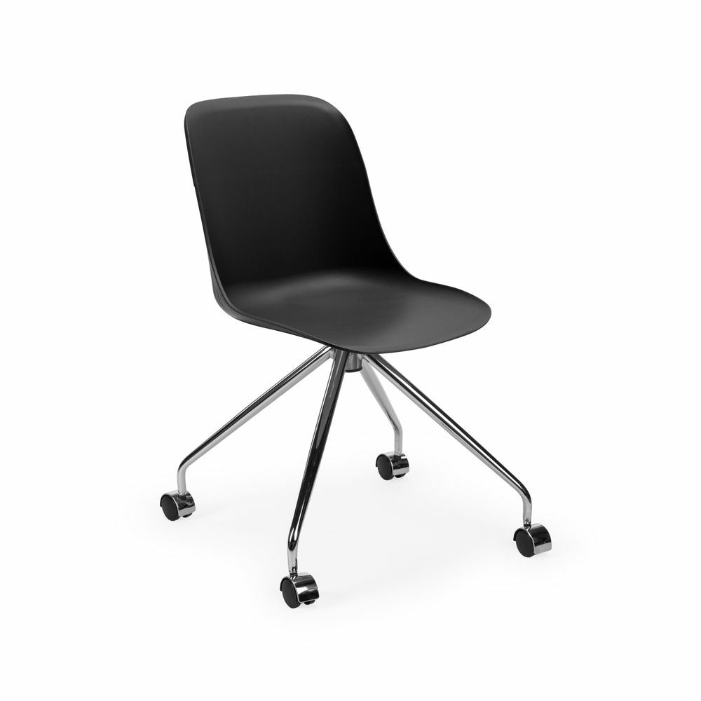 Metal Krom Çok Yönlü Ayak Dönebilen Oturma Alanı Siyah Ofis Çalışma Sandalyesi