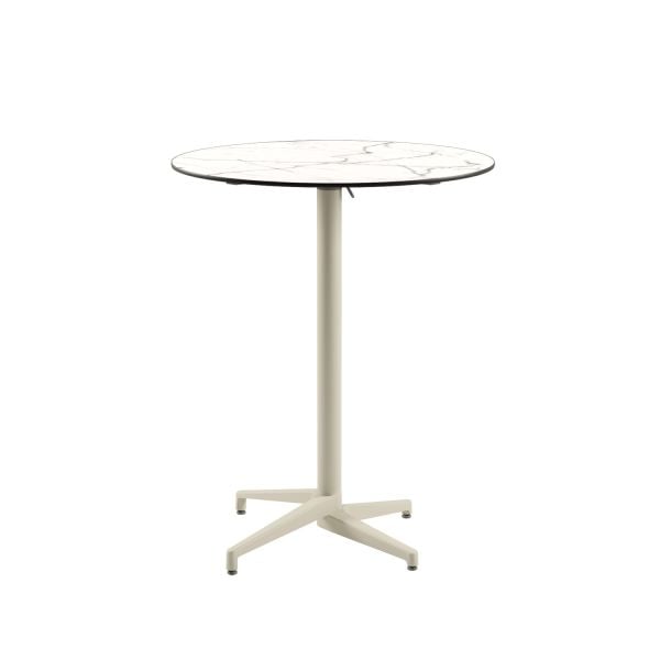 Compact Paslanmaz Katlanır Bar Masası - Beyaz Mermer Desenli Laminat Üst, 70 cm Yuvarlak, Bistro Kokteyl Otel & Restaurant Bar Masası, Dış Mekan Kullanımı