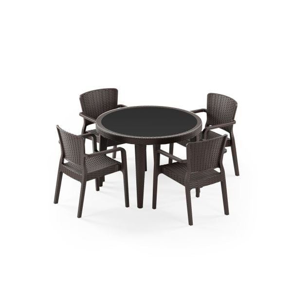 Venge Bahçe Masa Sandalye Takımı Yuvarlak 4 Kişilik 110 cm