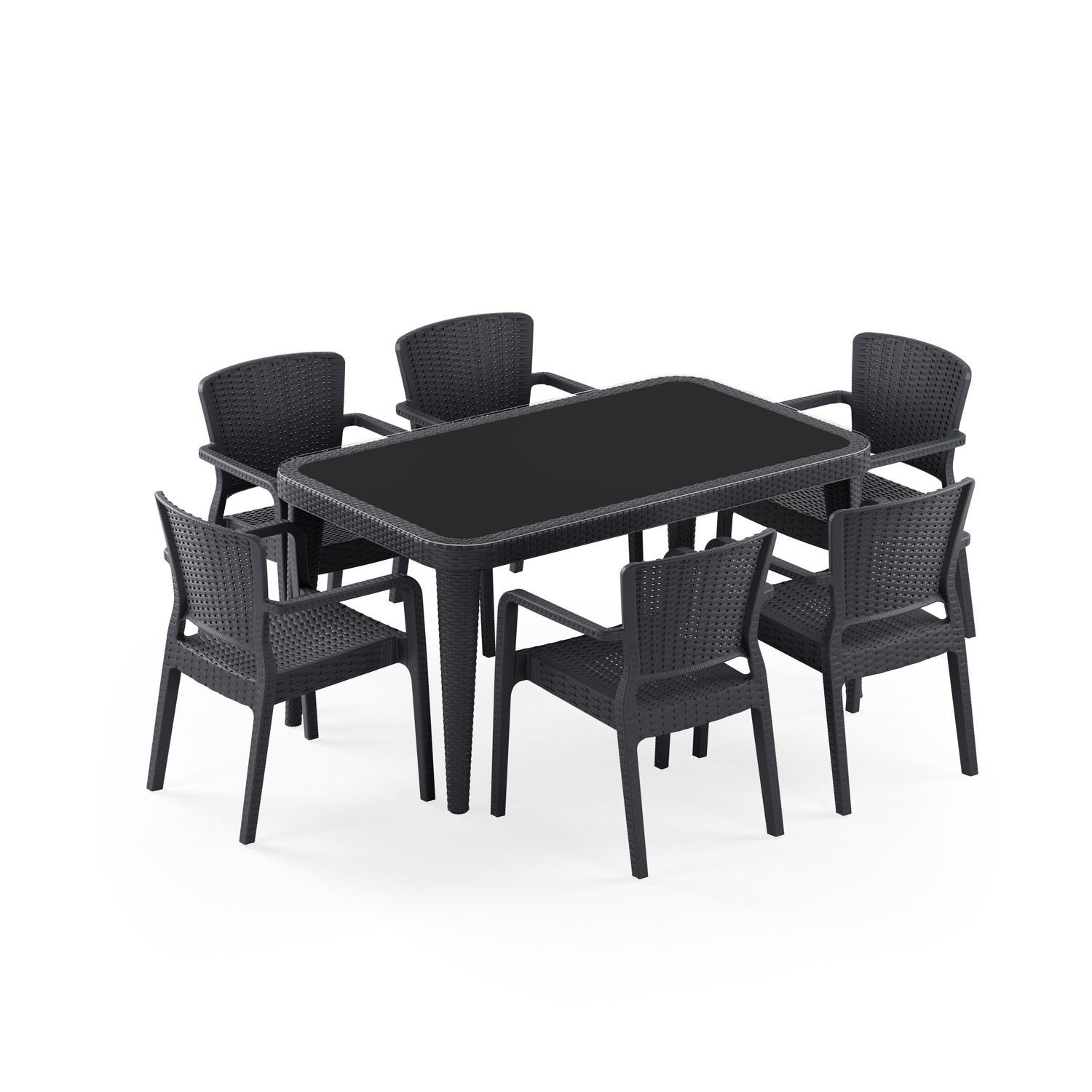 Antrasit 6 Kişilik Bahçe Masa Sandalye Takımı 90x150 cm