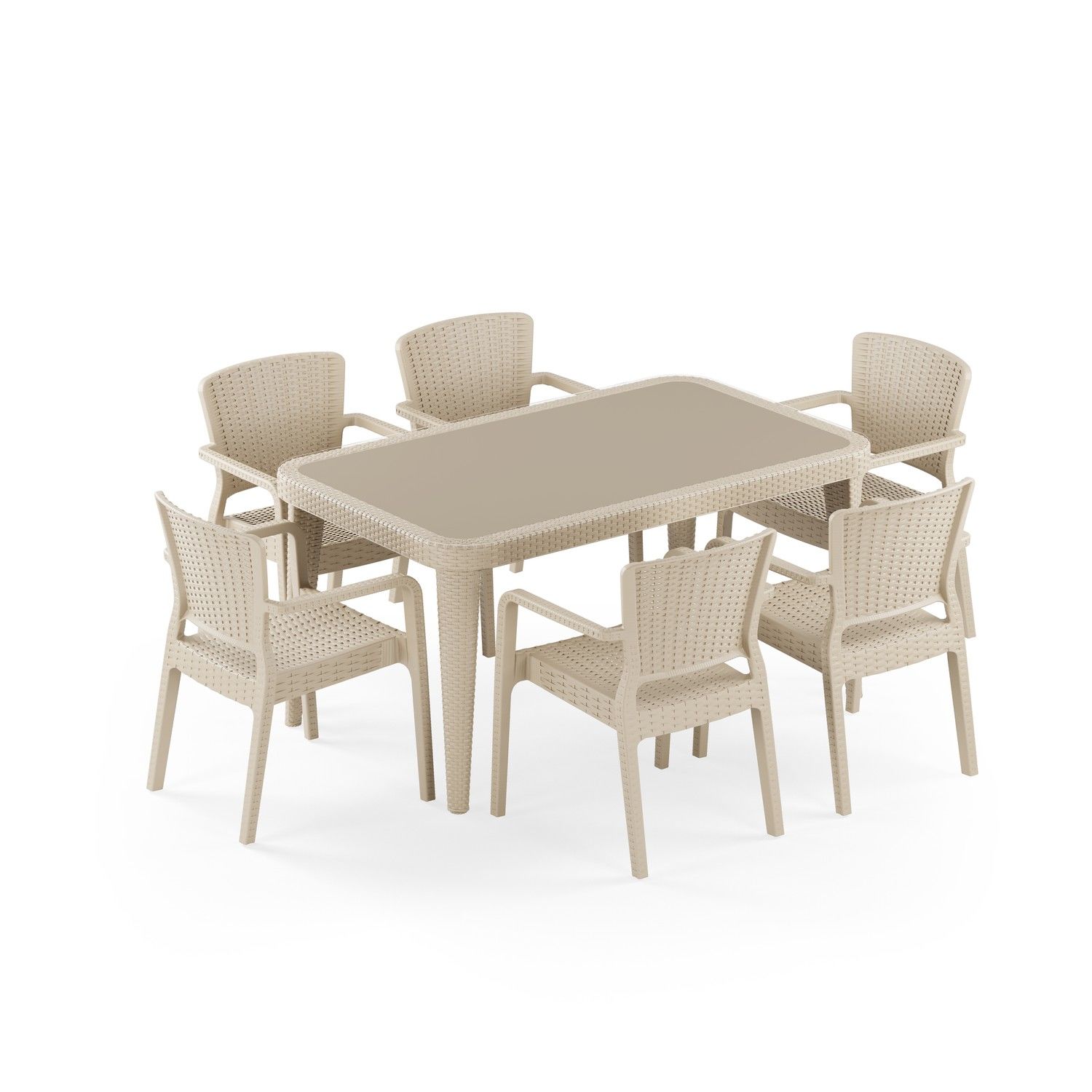 Bej 6 Kişilik Bahçe Masa Sandalye Takımı 90x150 cm