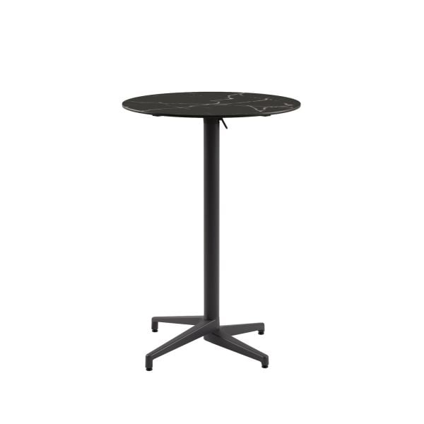 Compact Paslanmaz Katlanır Mutfak Bar Masası – 70 cm Yuvarlak Antrasit Gri Ayaklı, Siyah Mermer Desenli Laminat Üst, Dayanıklı ve Şık Dış Mekan Bahçe Bar Masası