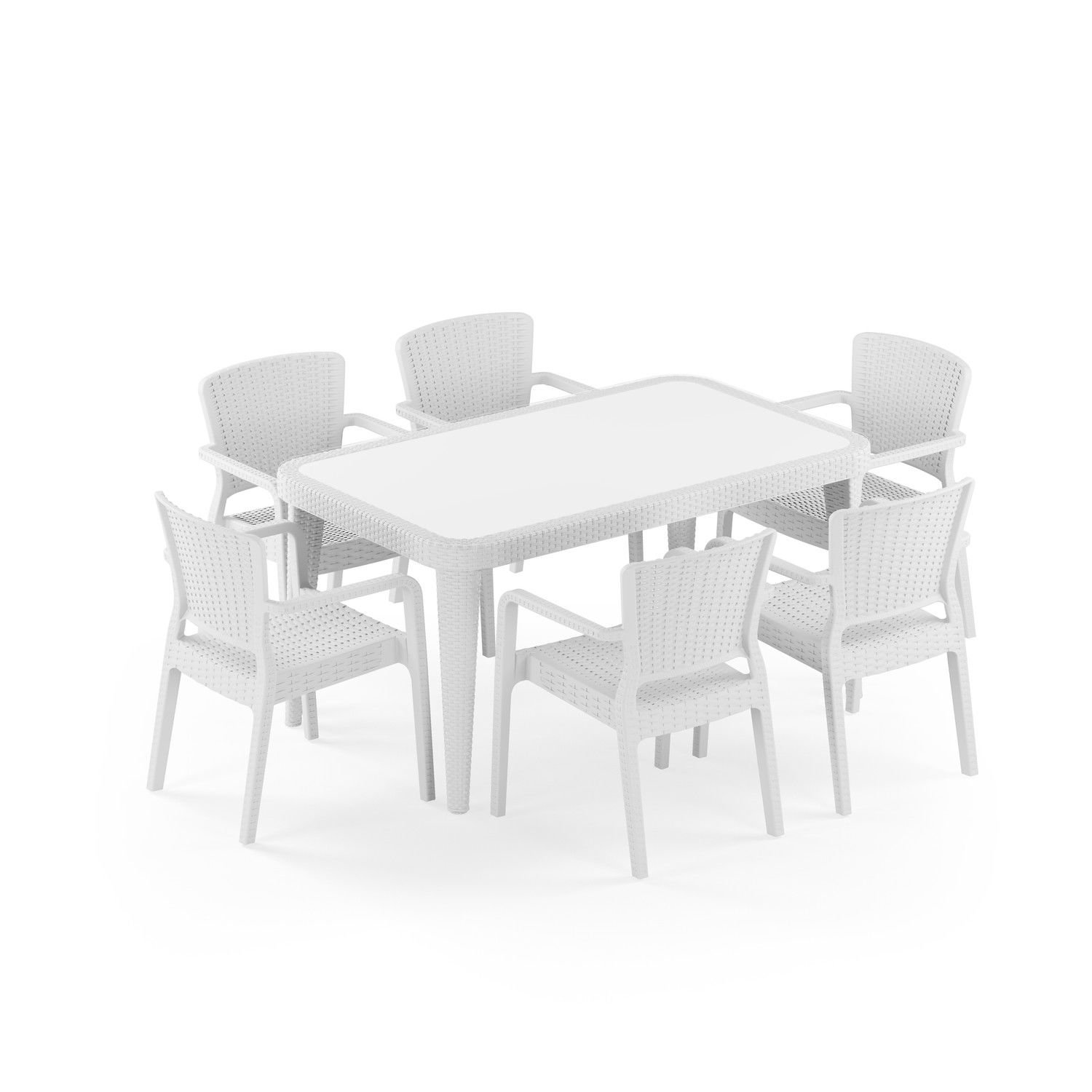 Beyaz 6 Kişilik Dış Mekan Bahçe Masa Sandalye Takımı 90x150