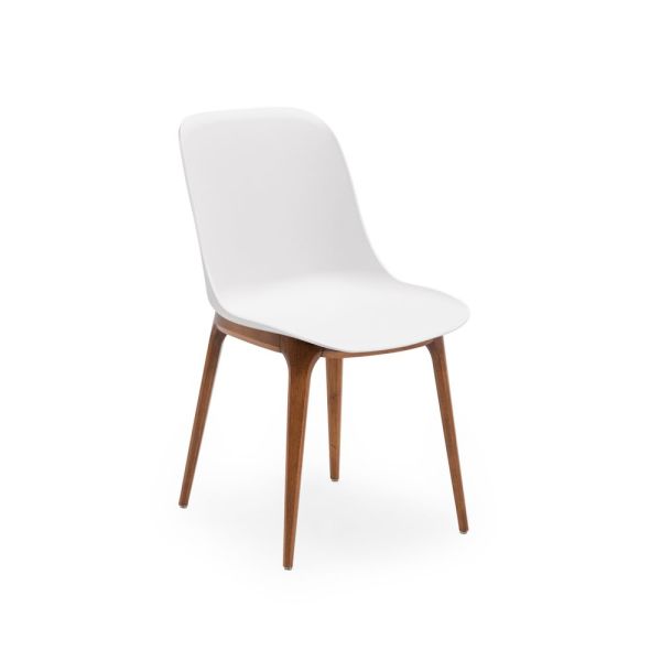 Beyaz Plastik Ergonomik Oturma Bölümü Kayın Ağacı Ceviz Ahşap Ayak Mutfak Sandalyesi