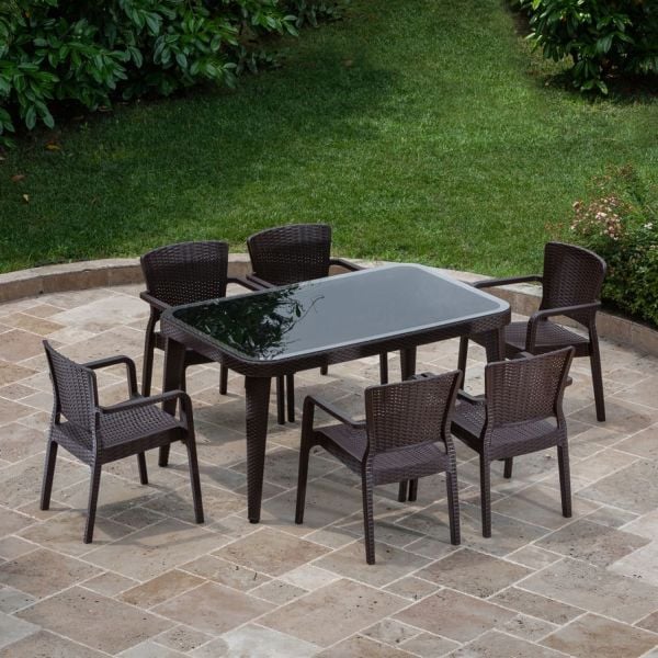 Venge 6 Kişilik Dış Mekan Bahçe Masa Sandalye Takımı 90x150
