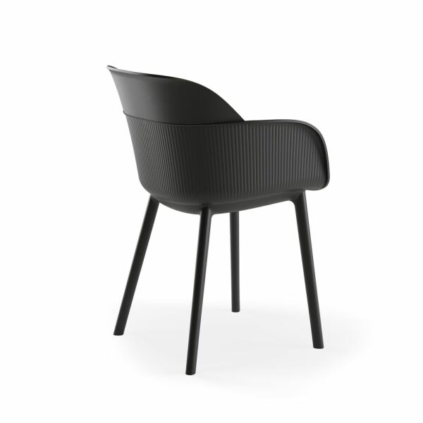 77.cm Çapında Siyah Mermer Compact Laminat Masa Polipropilen Siyah Plastik Sandalye Dış Mekan İçin Bahçe Masa Sandalye Takımı