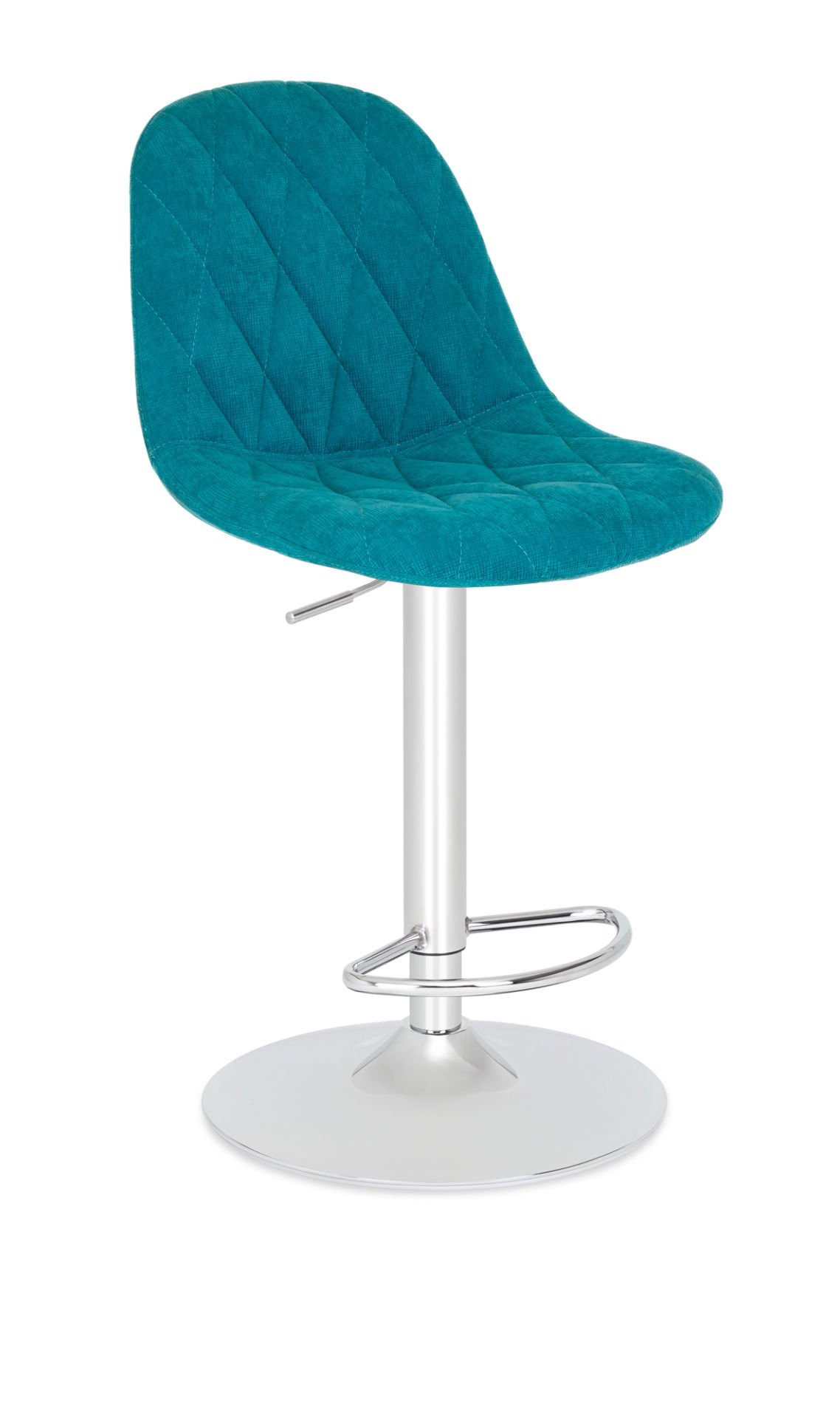 Teen Modern Rahat Mutfak Bar Sandalyesi - Baklava Desenli Mavi Kumaş Döşeme, Poliüretan Sünger, Krom Metal Taban, Ergonomik ve Şık Bar Sandalyesi, Mutfağa, Cafe ve Restoranlara Uygun Dayanıklı ve Kullanışlı Tasarım