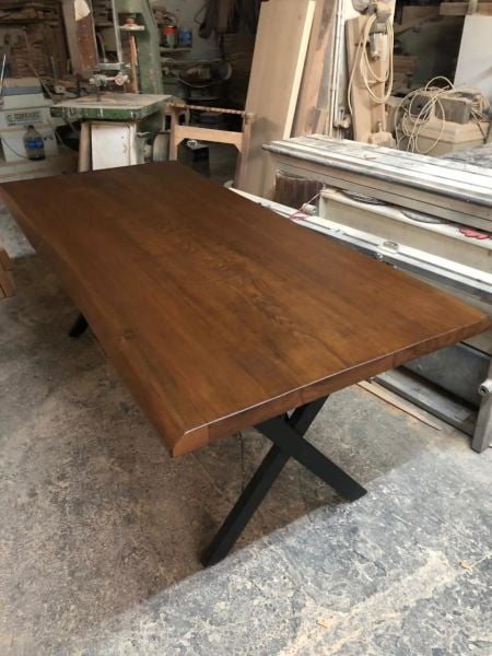 Doğal Kenar Kayın Ağacı Ceviz Rengi Kütük Masa Ölçüleri 200x90.cm