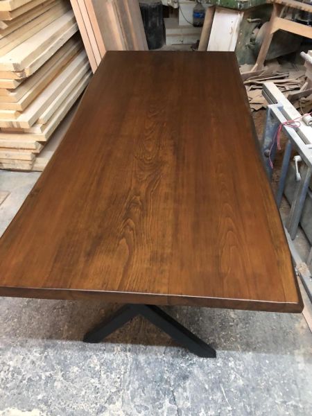 Doğal Kenar Kayın Ağacı Ceviz Rengi Kütük Masa Ölçüleri 200x90.cm