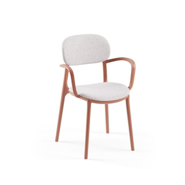 Terrakota Gövde Krem Kumaş Kollu Mutfak Sandalyesi