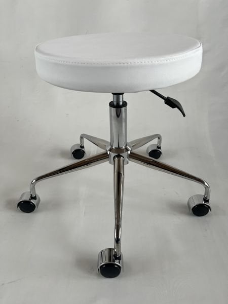 Pulsar Beyaz Deri Tekerlekli Tabure | Amortisörlü