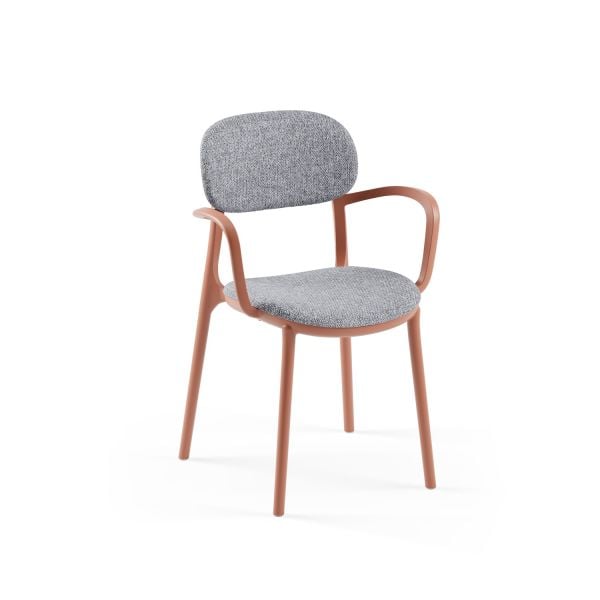 Plastik Terrakota Renk Kollu Gri Kumaş Mutfak Sandalyesi