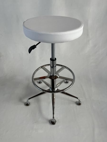 Yükseklik Ayarlı Metal Krom Ayak Beyaz Deri Yüksek Tabure