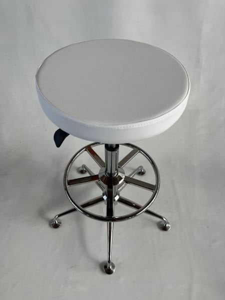 Yükseklik Ayarlı Metal Krom Ayak Beyaz Deri Yüksek Tabure