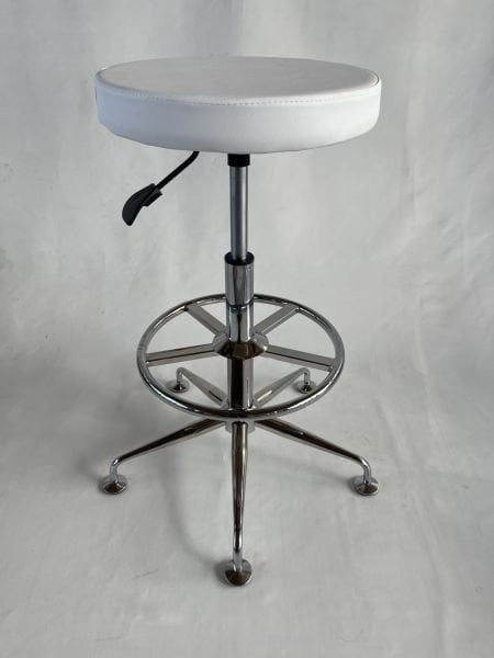 Yükseklik Ayarlı Metal Krom Ayak Beyaz Deri Yüksek Tabure