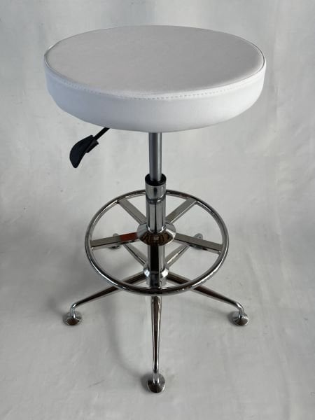 Yükseklik Ayarlı Metal Krom Ayak Beyaz Deri Yüksek Tabure