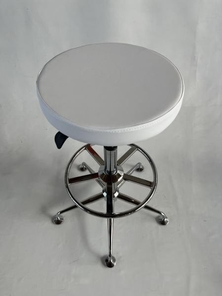 Yükseklik Ayarlı Metal Krom Ayak Beyaz Deri Yüksek Tabure