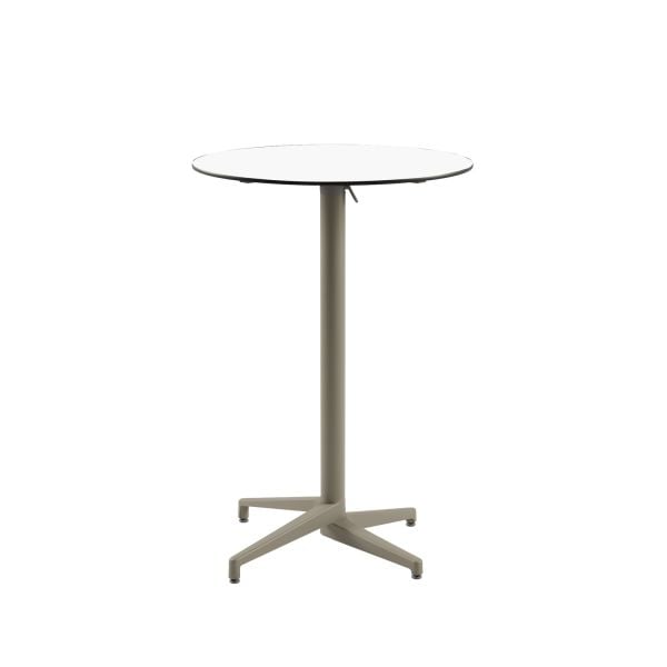 Compact Paslanmaz Katlanabilir Bar Masası - Beyaz Laminat Üst, Yuvarlak, 70 cm Çap, Dış Mekan Bahçe, Havuz Kenarı, Otel, Kafe için İdeal