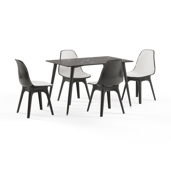 Isıya Ve Çizilmeye Karşı Çok Dayanıklı Örtü Sermeden Kullanılır Beyaz Mermer Compact Mutfak Masa Sandalye Takımı 77x120.cm