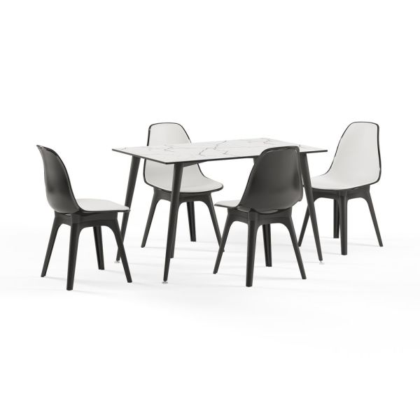 Isıya Ve Çizilmeye Karşı Çok Dayanıklı Örtü Sermeden Kullanılır Beyaz Mermer Compact Mutfak Masa Sandalye Takımı 77x120.cm