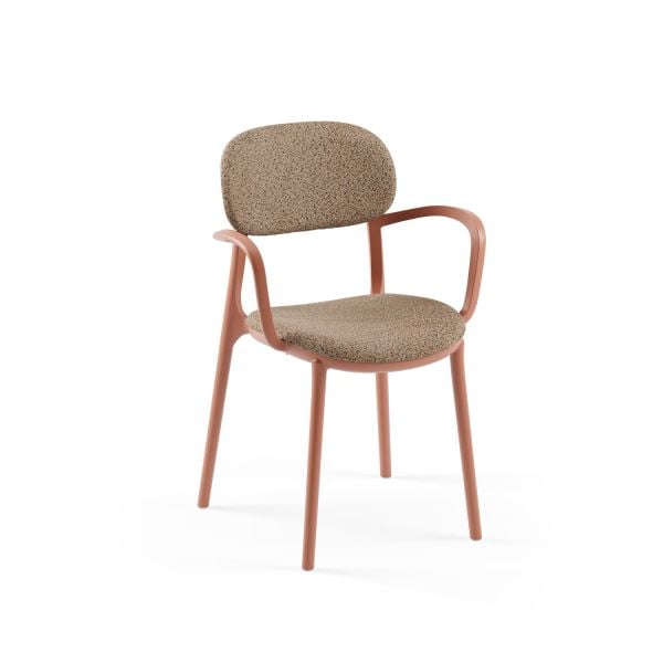 Kollu Kafe Sandalyesi Kumaşlı Kiremit Renk Modern