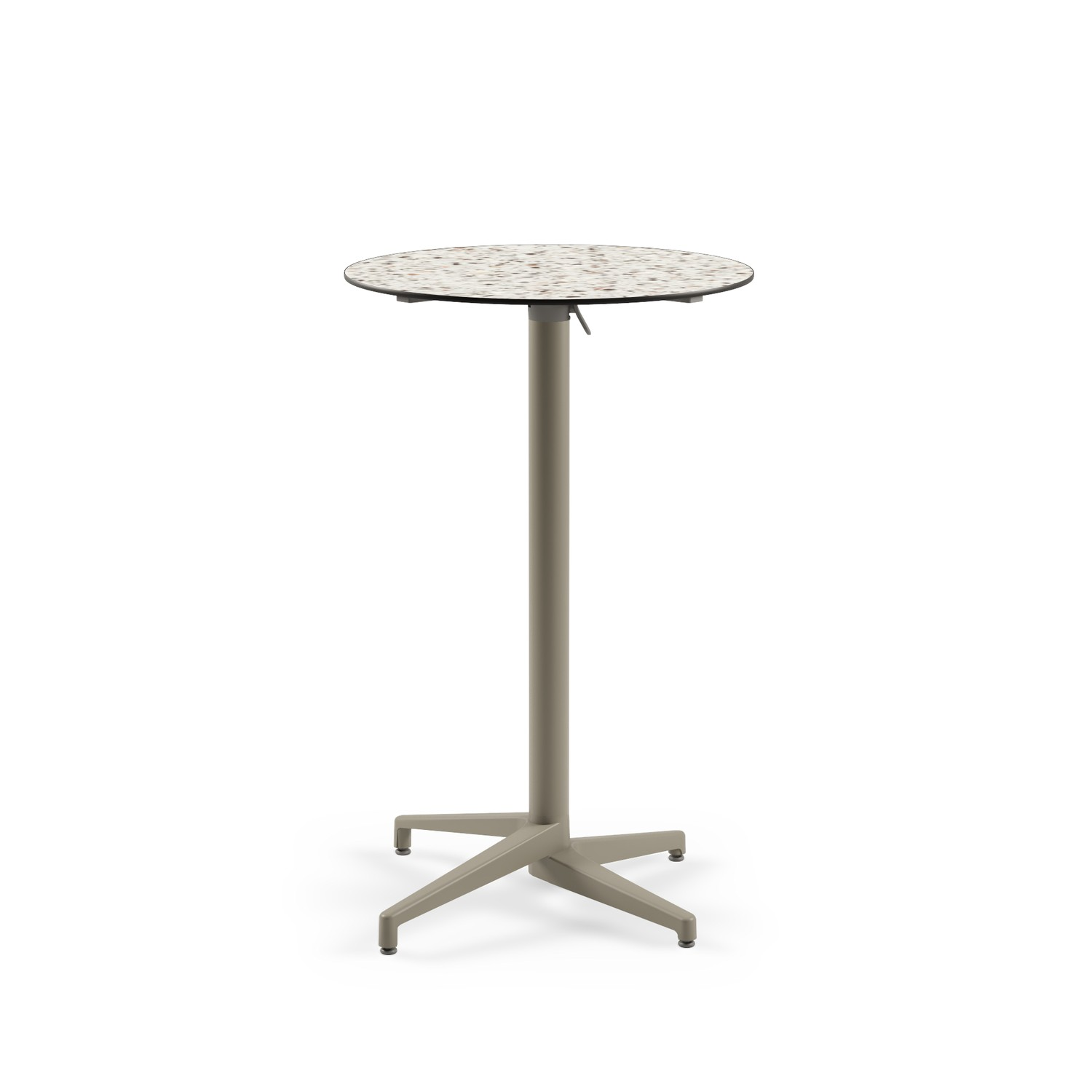 Compact Paslanmaz Bistro Katlanır Cafe Bar Masası - 70 cm Yuvarlak Terrazzo Mermer Desenli Laminat Üst, Vizon Renk Ayaklı, Dış Mekan ve İç Mekan Kullanımına Uygun