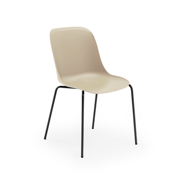 Siyah Metal Ayaklı Bej Sandalye – Mutfak, Cafe, Restaurant, Otel için Dayanıklı Plastik Oturaklı Sandalye