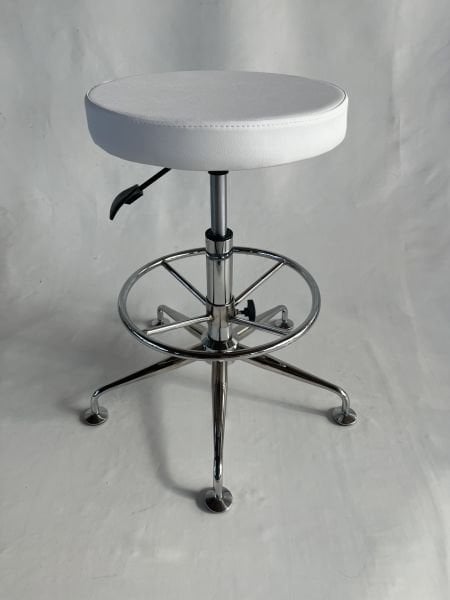 Tekerleksiz Amortisörlü Beyaz Deri Yüksek Bar Taburesi