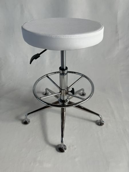 Tekerleksiz Amortisörlü Beyaz Deri Yüksek Bar Taburesi