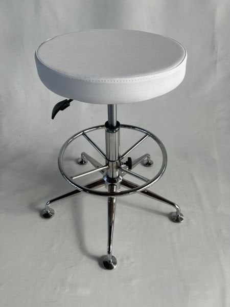 Tekerlekli Ekstra Yüksek Amortisörlü Beyaz Deri Bar Taburesi