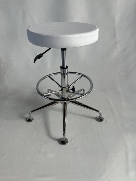 Tekerlekli Ekstra Yüksek Amortisörlü Beyaz Deri Bar Taburesi