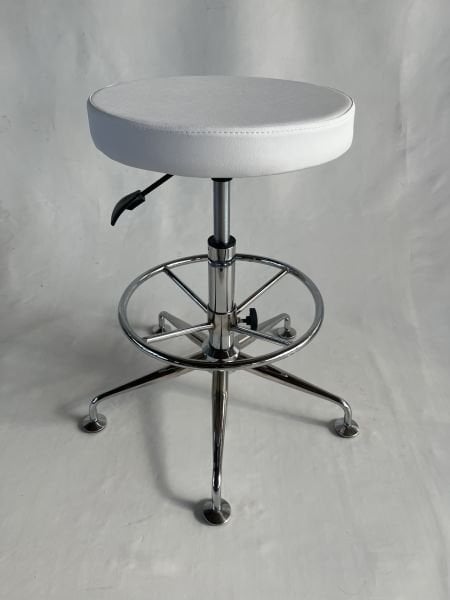 Tekerlekli Ekstra Yüksek Amortisörlü Beyaz Deri Bar Taburesi