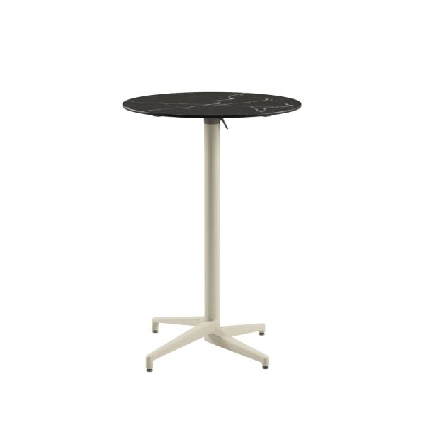 Compact Paslanmaz Katlanır Mutfak Bar Masası – 77 cm Çap, Siyah Mermer Desenli, Bej Renk Ayaklı, Dayanıklı ve Şık Tasarım, Dış Mekan ve İç Mekan Kullanımı İçin İdeal