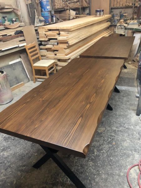 80x180 Göknar Ağacı Ceviz Ahşap Kütük Salon Masası