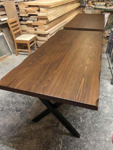 80x180 Göknar Ağacı Ceviz Ahşap Kütük Salon Masası