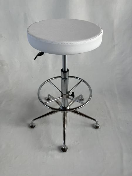 Tekerleksiz Amortisörlü Beyaz Deri Ekstra Yüksek Bar Taburesi