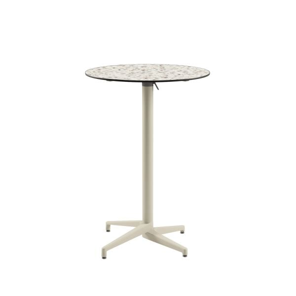 Compact Paslanmaz Katlanabilir Bistro Bar Masası - Terrazzo Mermer Desenli Üst Tabla, Dış Mekan ve Otel Bahçesi Kullanımı için 77 cm Çap