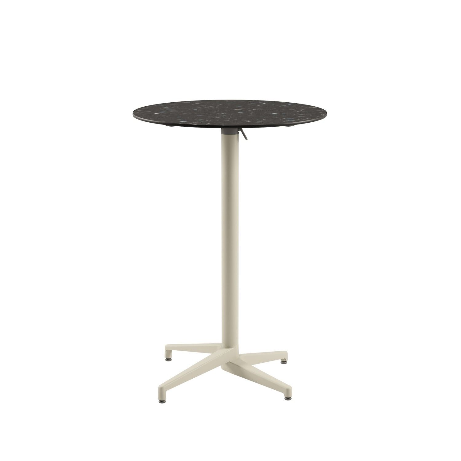 Compact Paslanmaz Katlanır Bahçe Bar Masası – 77 cm Yuvarlak Bej Ayaklı, Terrazzo Mermer Desenli Laminat Üst Tabla, Dayanıklı Dış Mekan Bar Masa
